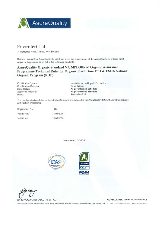 AsureQuality Organic Certificate