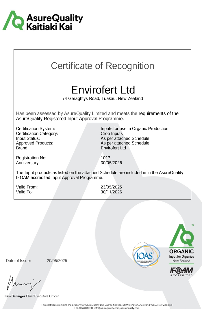AsureQuality Organic Certificate to 30/11/26